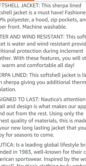 Nautica Men's Sherpa Lined Windbreaker Softshell Jacket with Hood LARGE - Picture 11 of 11